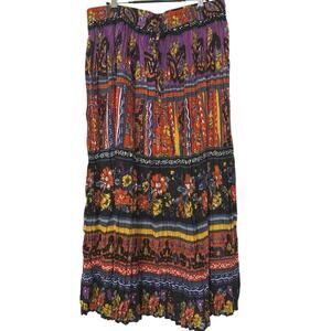 Phool Cotton Jewel Tone Vintage 90s Pleated Maxi Skirt Boho Hippie India 1X